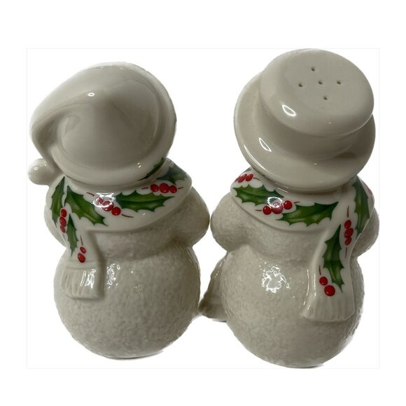 Vintage 90s Lenox Holiday Snowman Salt & Pepper Porcelain Shakers - Picture 2 of 6